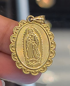 Yellow Gold Oval Pendent with The Virgin De Guadalupe