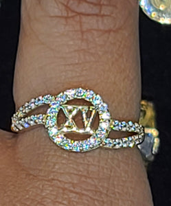 Yellow Gold Quinceanera Ring with CZs