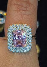 Load image into Gallery viewer, Yellow Gold Square Ring with Pink Stone and CZs