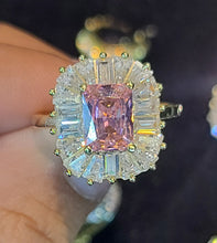 Load image into Gallery viewer, Yellow Gold Square Ring with Pink Stone and Crystal CZs