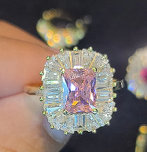 Load image into Gallery viewer, Yellow Gold Square Ring with Pink Stone and Crystal CZs
