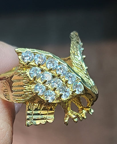Yellow Gold Ring With Eagle and CZs
