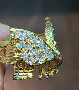 Yellow Gold Ring With Eagle and CZs