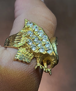 Yellow Gold Ring With Eagle and CZs