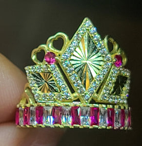 Yellow Gold Crown Shaped Ring With CZs