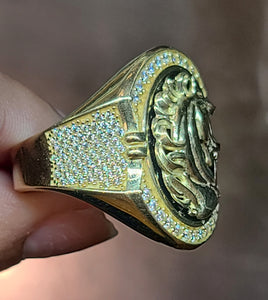 Yellow Gold Oval Shaped Ring with Horse and CZs