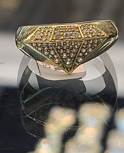 Yellow Gold Diamond Shape Ring with CZs