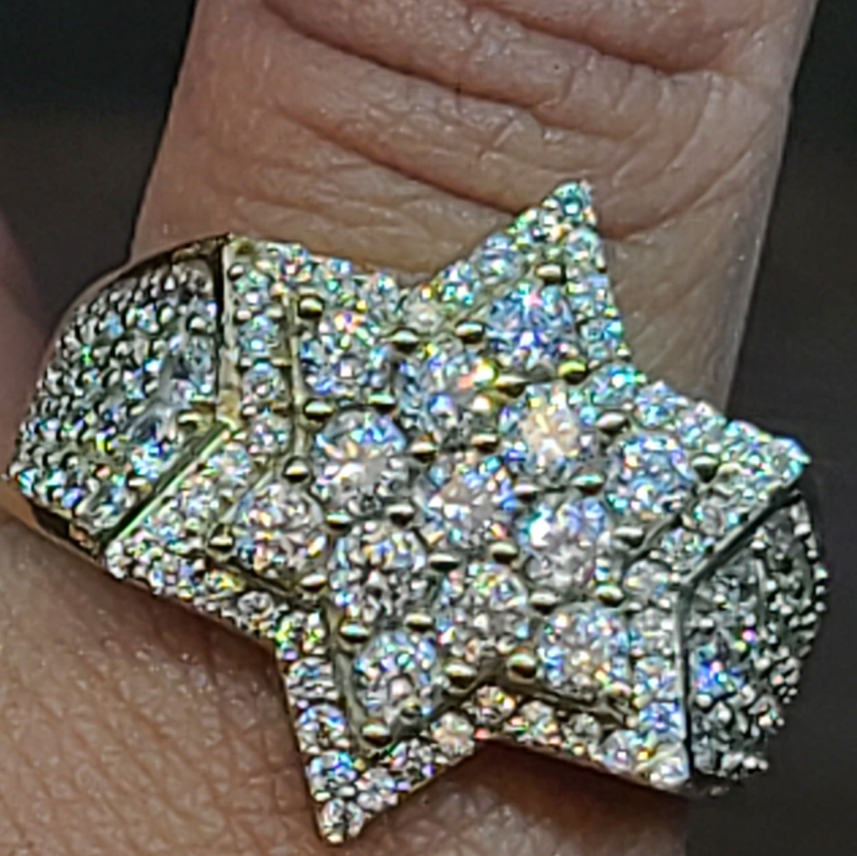 Yellow Gold Star Shaped Ring with CZs