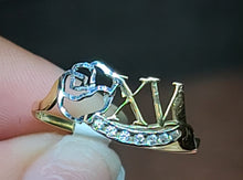 Load image into Gallery viewer, Yellow Gold Roman Numeral Quinceanera Ring with CZs