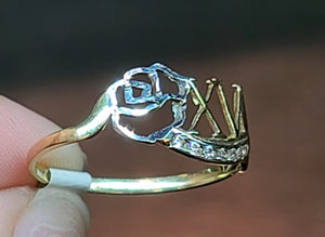 Yellow Gold Roman Numeral Quinceanera Ring with CZs