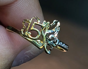 Yellow Gold 15 Birthday Ring with CZs