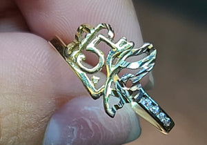 Yellow Gold 15 Birthday Ring with CZs