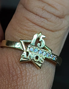 Yellow Gold Star Shaped Quinceanera Ring with CZs