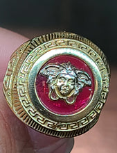 Load image into Gallery viewer, Yellow Gold Circular Ring with Medusa Face and Greek Markings