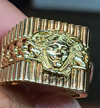 Load image into Gallery viewer, Yellow Gold Square Shaped Ring with Texture and Medusa Face