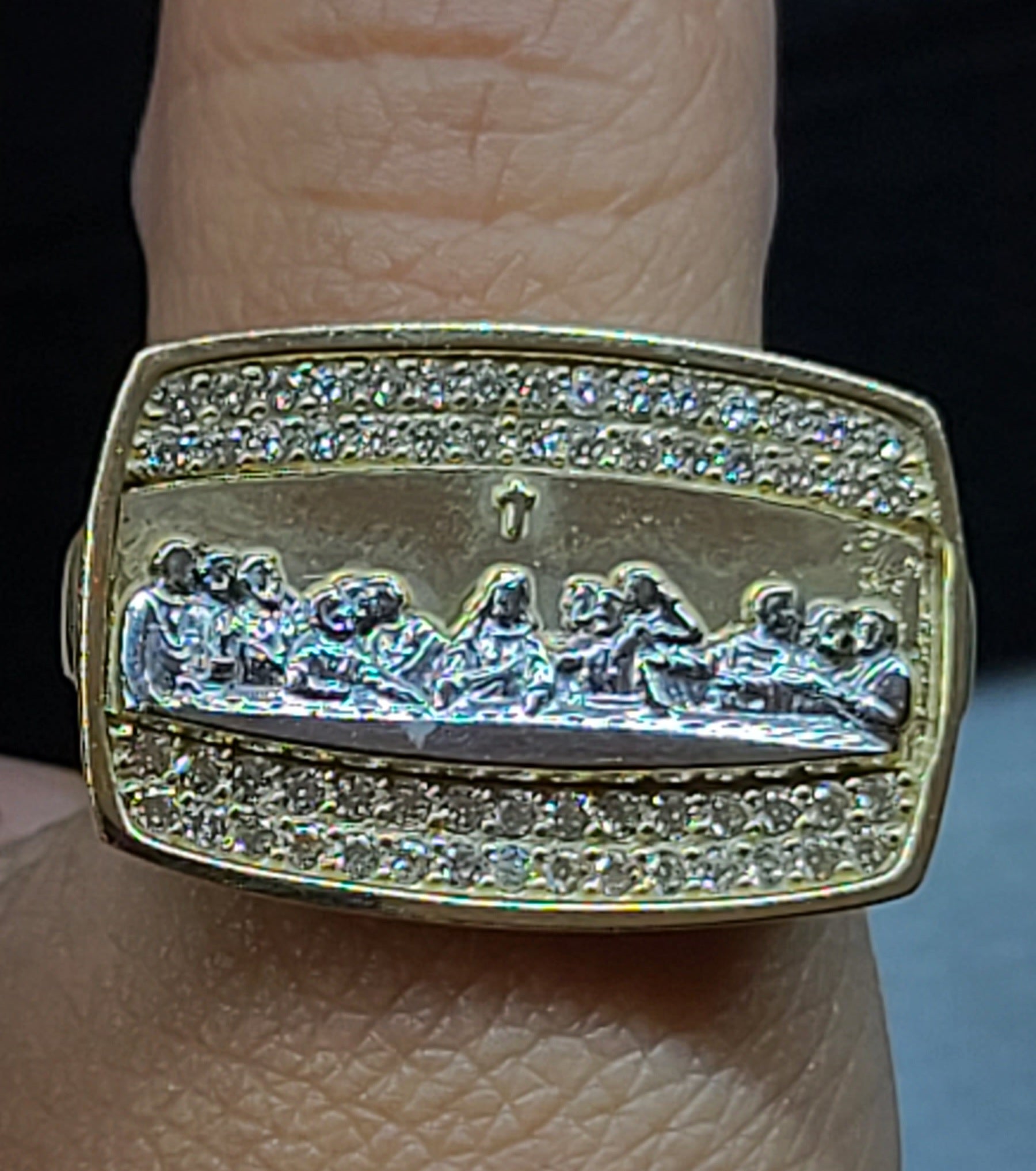 Yellow Gold Rectangular Ring with The Last Supper