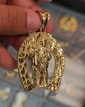 Load image into Gallery viewer, Yellow Gold Horseshoe Shaped Pendant with San Judas