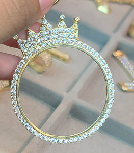 Yellow Gold Circular Pendant with Crown and CZs