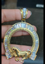 Load image into Gallery viewer, Yellow Gold Horseshoe Pendant with Horse
