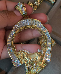 Yellow Gold Horseshoe Pendant with Horse