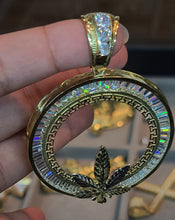 Load image into Gallery viewer, Yellow Gold Circular Pendant with Hemp Leaf and CZs