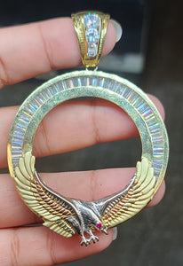 Yellow Gold Circular Pendant with Eagle and CZs