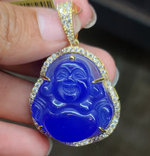 Load image into Gallery viewer, Yellow Gold Blue Buddhist Pendant with CZs