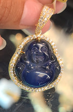 Load image into Gallery viewer, Yellow Gold Dark Blue Buddhist Pendant with CZs