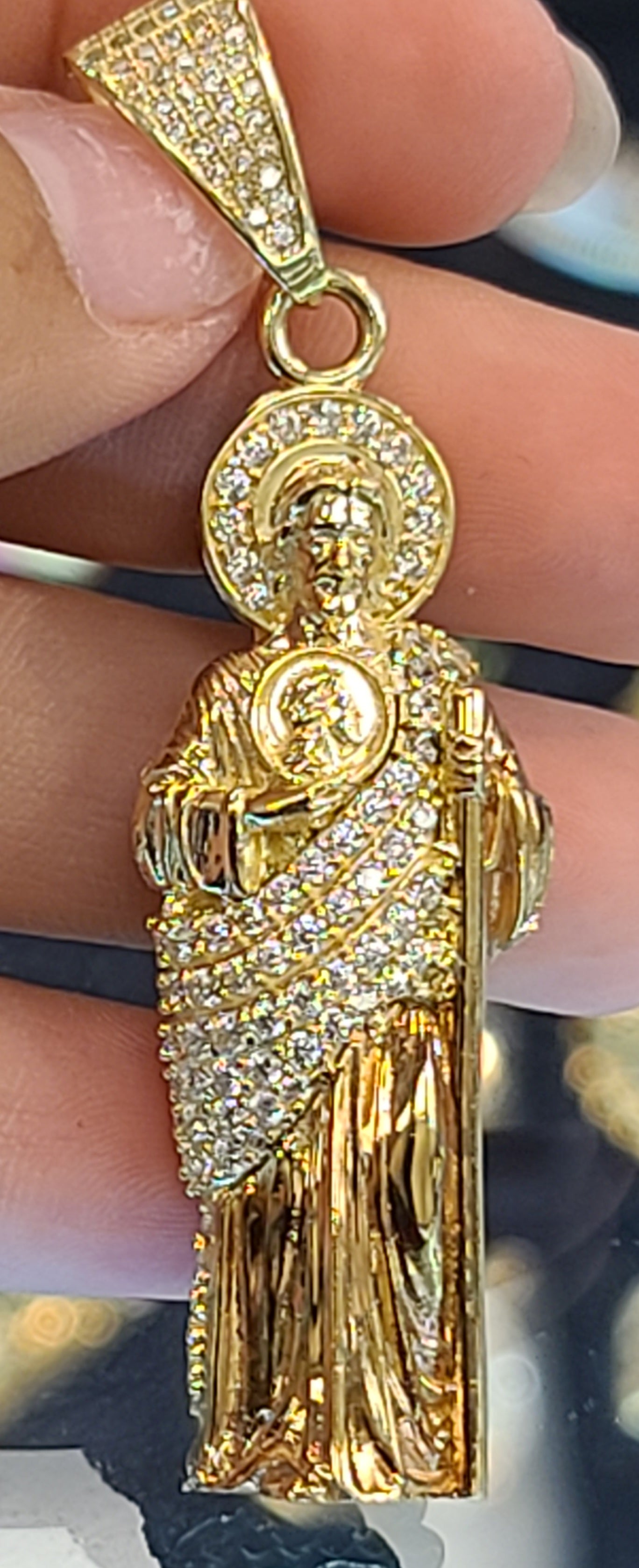 Small Yellow Gold St. Jude Pendant with White CZs