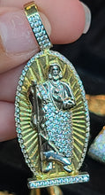Load image into Gallery viewer, Oval Shaped Yellow Gold St. Jude Pendant with CZs