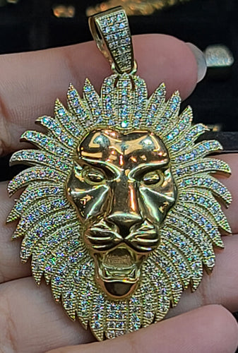 Yellow Gold Lion Pendant with CZs