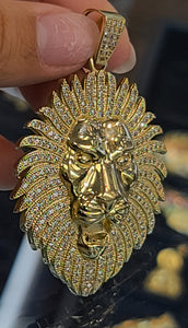 Yellow Gold Lion Pendant with CZs