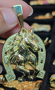 Yellow Gold Horseshoe Shaped Pendant with Horse