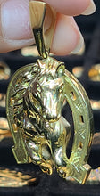 Load image into Gallery viewer, Yellow Gold Horseshoe Shaped Pendant with Horse