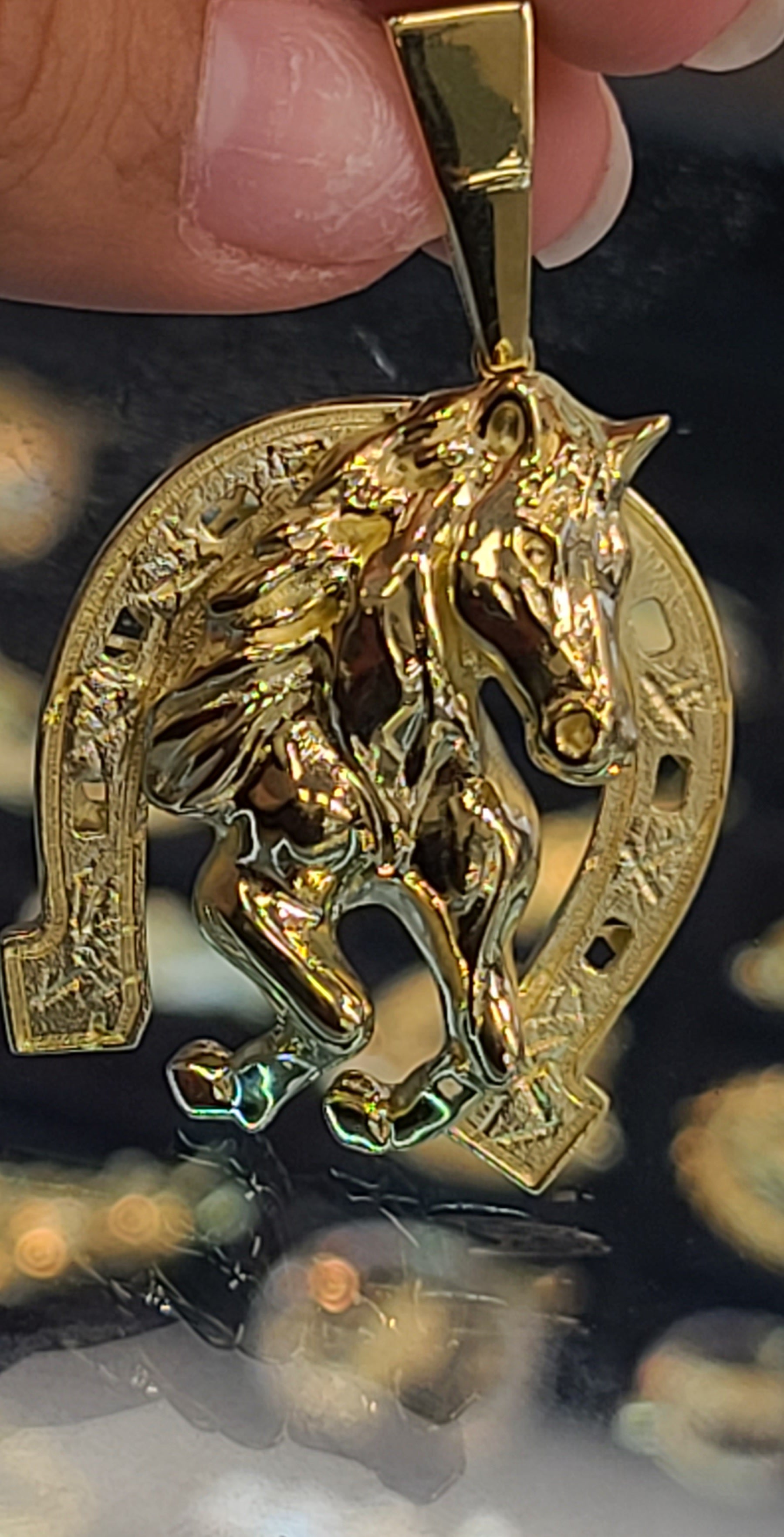 Yellow Gold Horseshoe Shaped Pendant with Horse