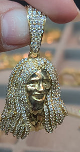 Yellow Gold Bob Marley Pendant with CZs