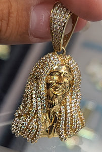 Yellow Gold Bob Marley Pendant with CZs