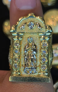 Yellow Gold Virgin De Guadalupe Ring with CZs