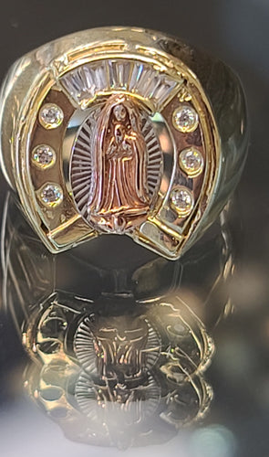 Yellow Gold Horseshoe Shaped Ring With Virgin De Guadalupe