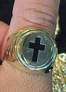 Yellow Gold Reflective Ring with Cross