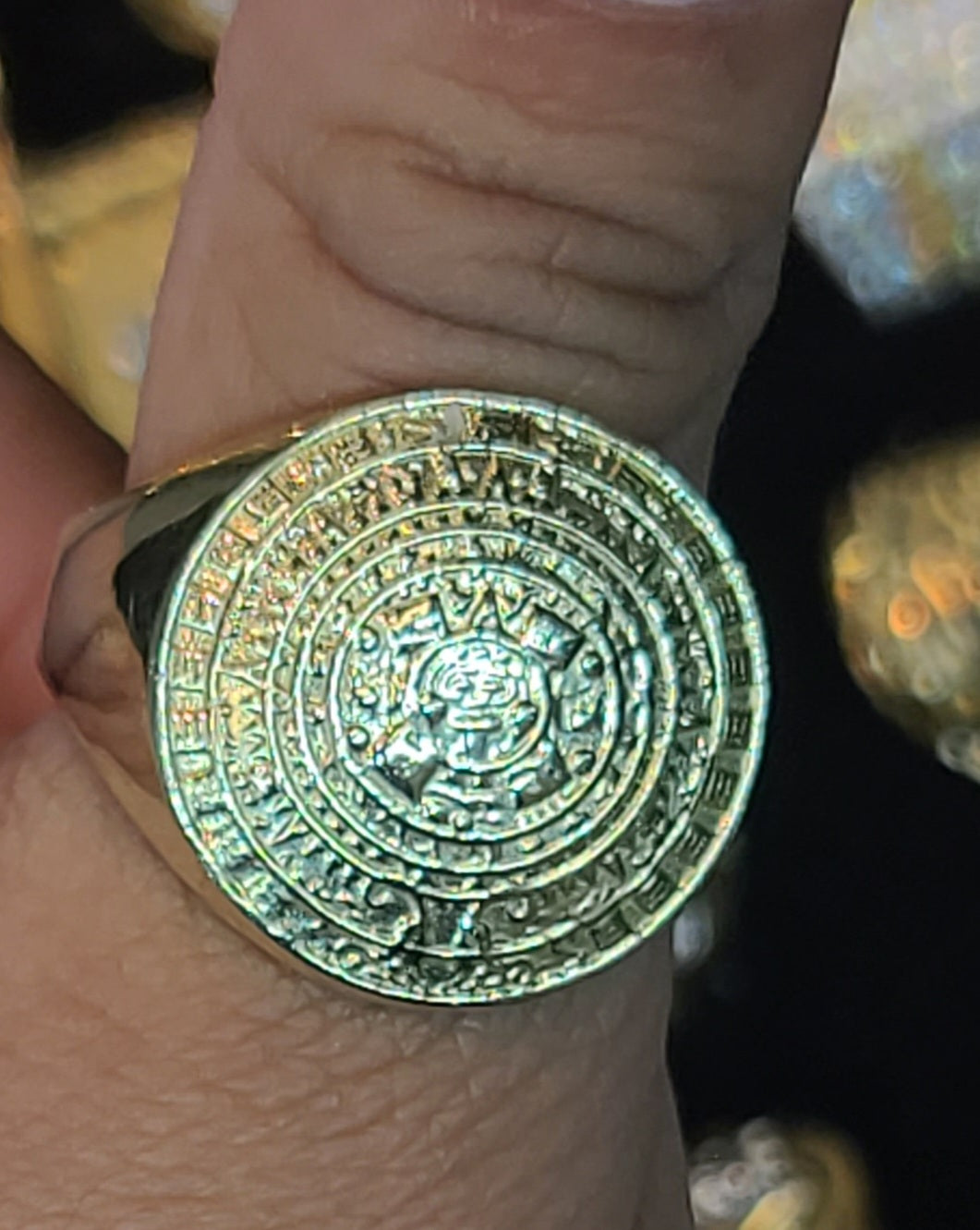 Yellow Gold Circular Ring With Greek Markings