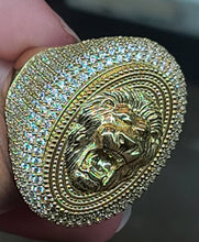Load image into Gallery viewer, Yellow Gold Oval Shaped Ring With Lion and CZs