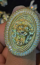 Load image into Gallery viewer, Yellow Gold Oval Shaped Ring With Lion and CZs