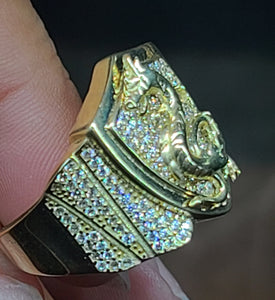 Yellow Gold Snake on Shield Ring with CZs