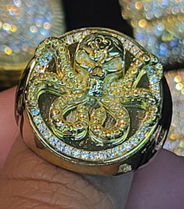 Yellow Gold Circular Ring With Octopus and CZs