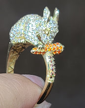 Load image into Gallery viewer, Yellow Gold Rabbit with Carrot Ring with CZs