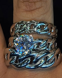 White Gold Triple Stacked Weeding Rings with CZs