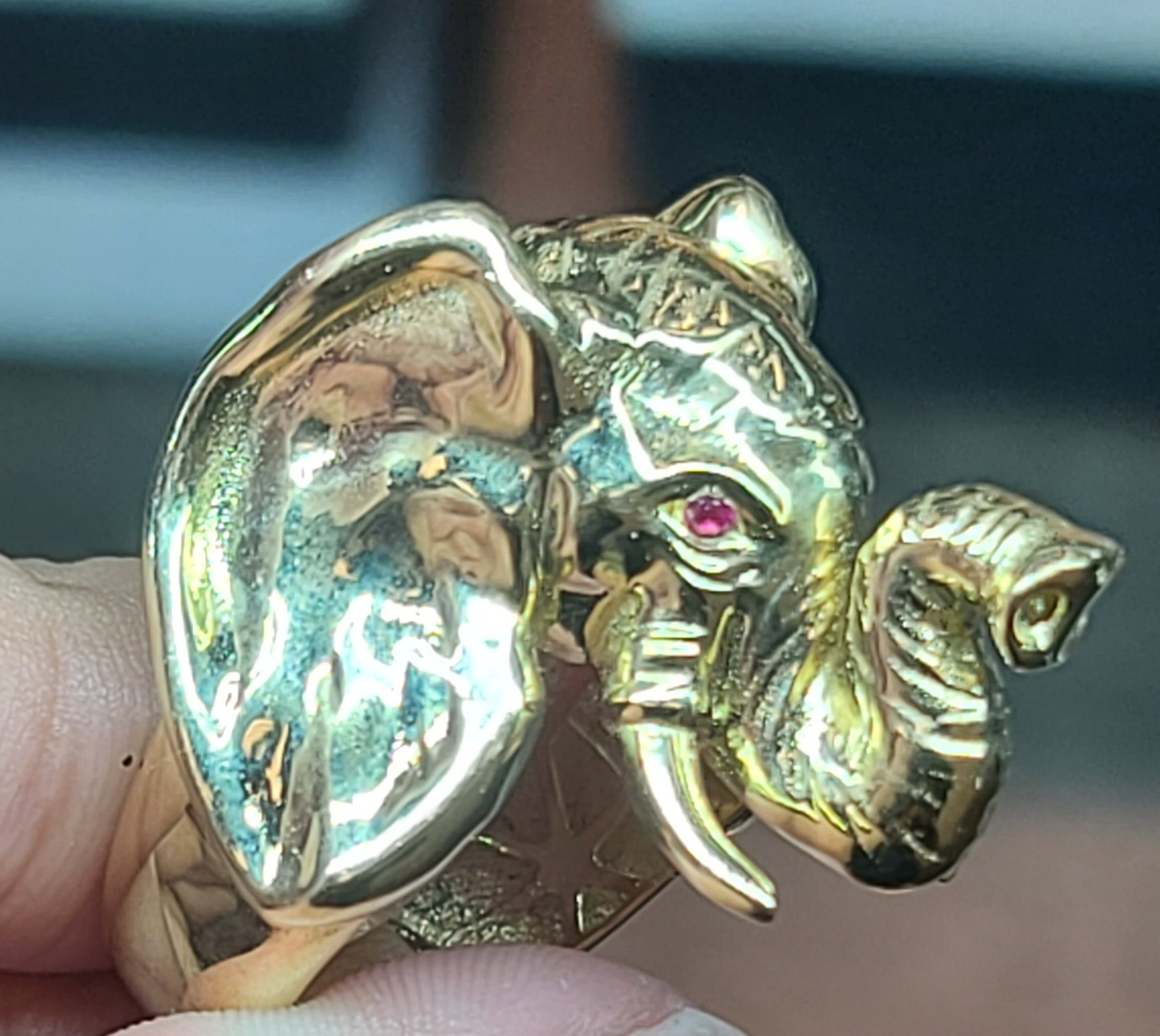 Yellow Gold Elephant Ring with CZs