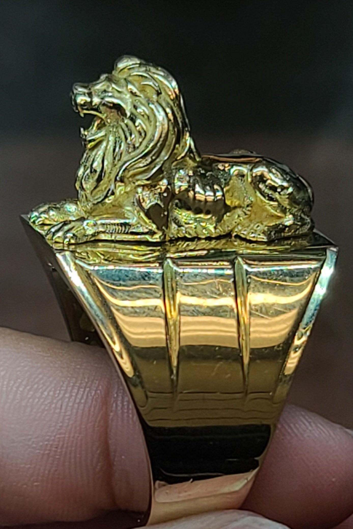 Yellow Gold Ring With Lion on Pedestal