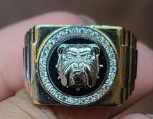 Load image into Gallery viewer, Yellow Gold Circular Ring With Bulldog Face and CZs